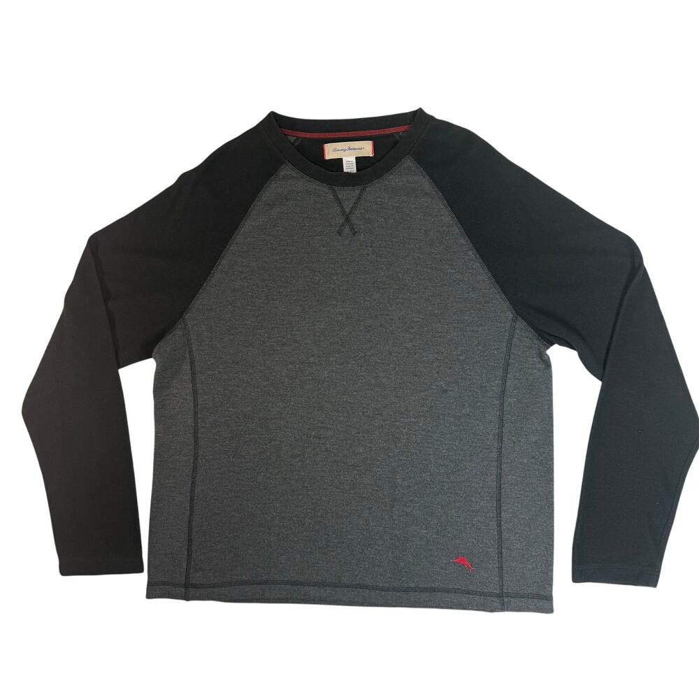 Tommy Bahama Gray Black Long Sleeve Raglan Shirt Men’s XL Pullover Lounge Top
